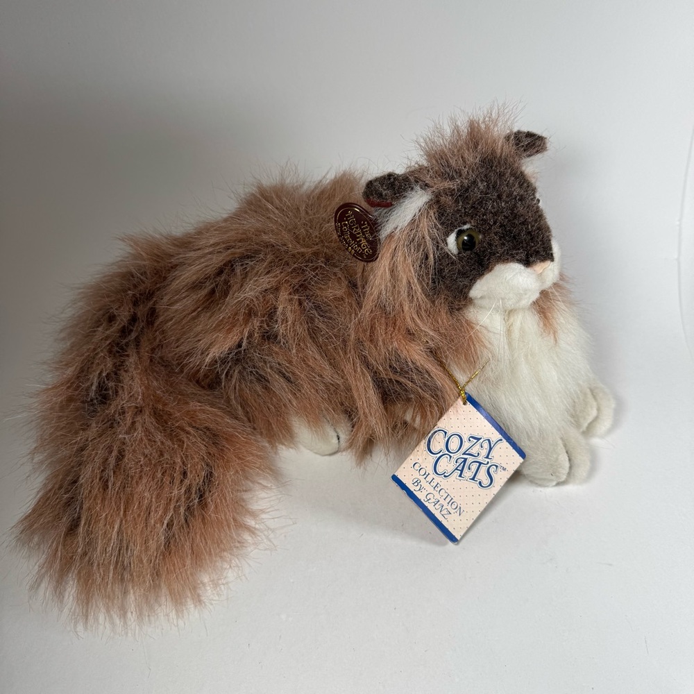 Ganz Plush Cozy Cat Collection Plush 1993 Vintage 12" Shaggy Brown White *Read